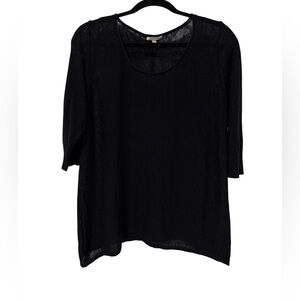 Eileen Fisher 100% Linen Black Short Sleeve Top (Size L)